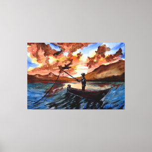 Fishing at Sunset Canvas Print