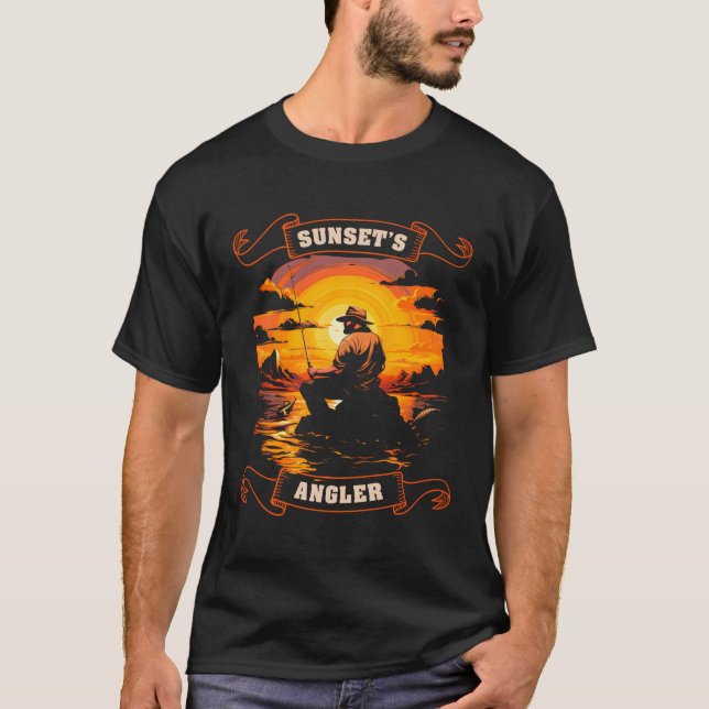 Fishing At Sunset Lake Fisherman Angler T-Shirt (Front)