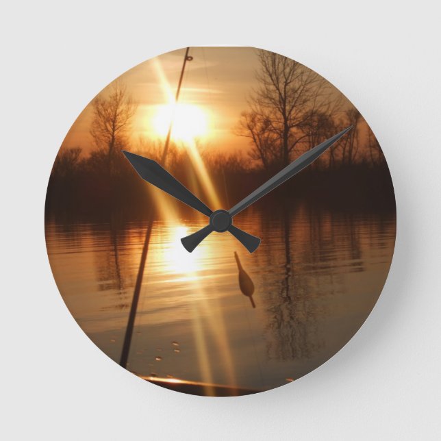 Fishing At Sunset Round Clock (Front)
