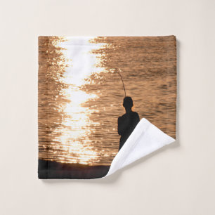 Fishing at sunset wash cloth