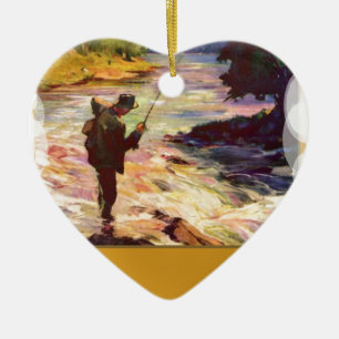 Fishing at the bend in the river ceramic tree decoration