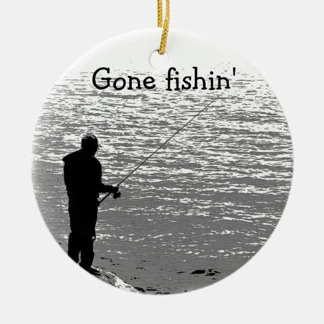 Fishing at the Lake Ceramic Tree Decoration (Front)