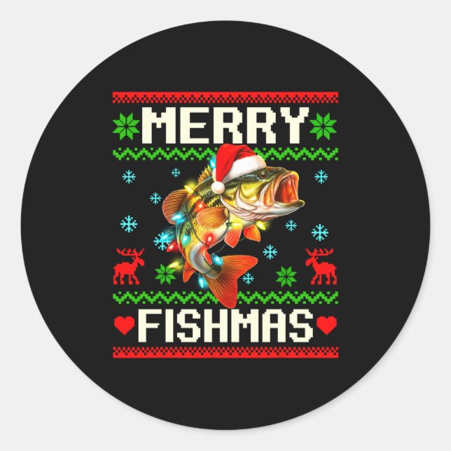 Fishing B Fish Merry Fishmas Fisherman Ugly Christ Classic Round Sticker (Front)