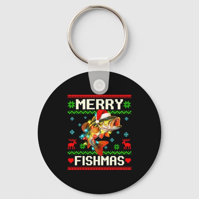 Fishing B Fish Merry Fishmas Fisherman Ugly Christ Key Ring (Front)