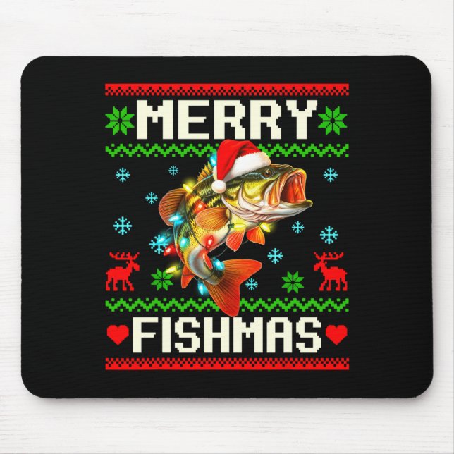 Fishing B Fish Merry Fishmas Fisherman Ugly Christ Mouse Mat (Front)