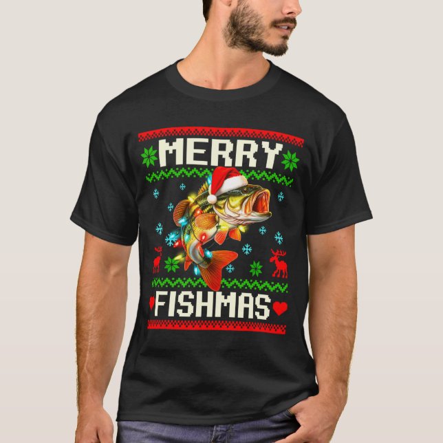 Fishing B Fish Merry Fishmas Fisherman Ugly Christ T-Shirt (Front)