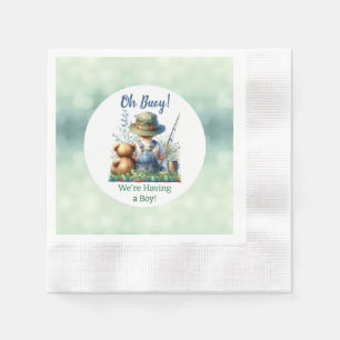 Fishing Baby and Teddy Bear   Baby Shower Napkin