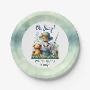 Fishing Baby and Teddy Bear Baby Shower Paper Plate