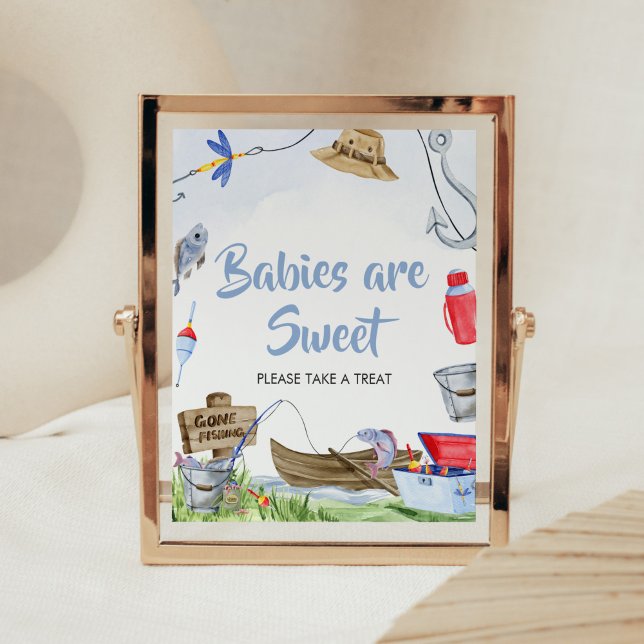 Fishing Baby Shower Babies are Sweet  Poster (Little Fisherman Baby Shower Babies are Sweet Sign)