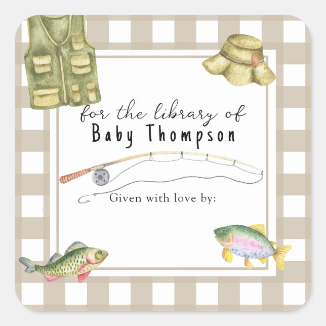 Fishing Baby Shower - for the library of Square Sticker (Front)