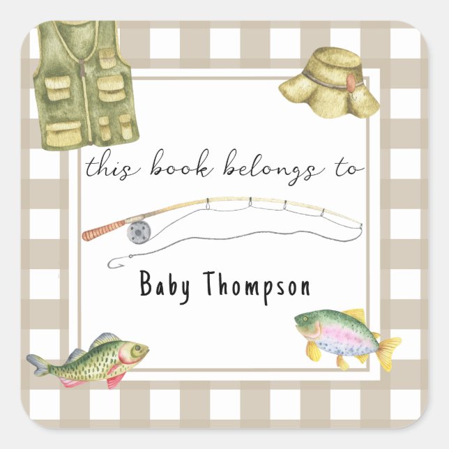 Fishing Baby Shower - this book belongs to Square Sticker (Front)