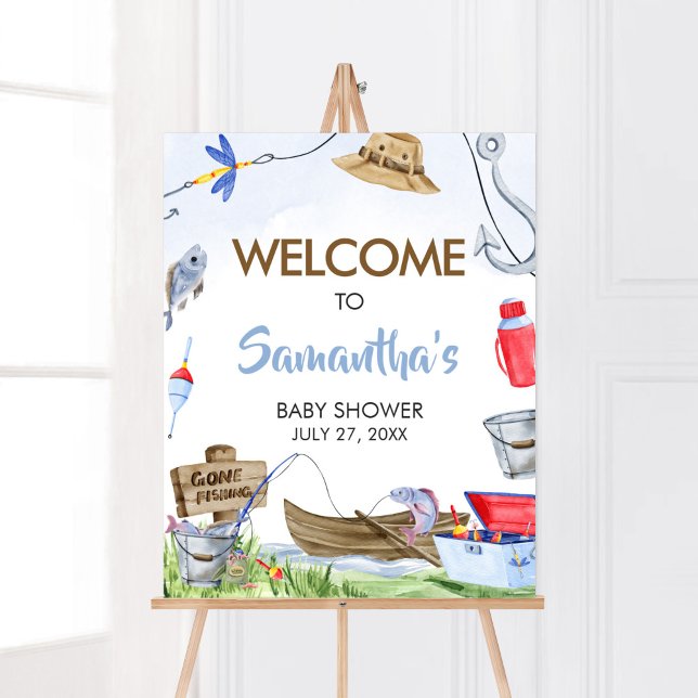 Fishing Baby Shower Welcome Poster (Little Fisherman Baby Shower Welcome Sign)