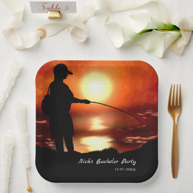 Fishing bachelor party Fishing lover Colourful Paper Plate (Wedding)