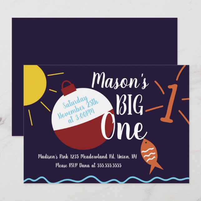 Fishing Bait Party Turning One Fish Ocean Birthday Invitation (Front/Back)