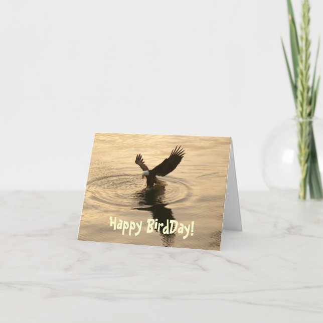 Fishing Bald Eagle at Dusk Funny Birthday Card (Front)
