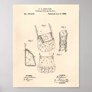 Fishing Basket 1880 Patent Art Old Peper Poster