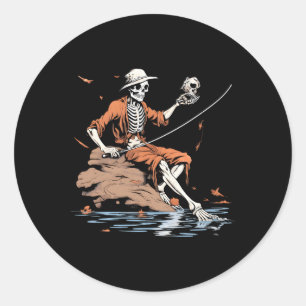 Fishing Bass Fisher Skeleton Halloween Classic Round Sticker