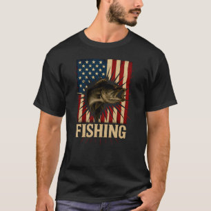 Fishing Bass Fishing Angler Dad American Flag Fish T-Shirt