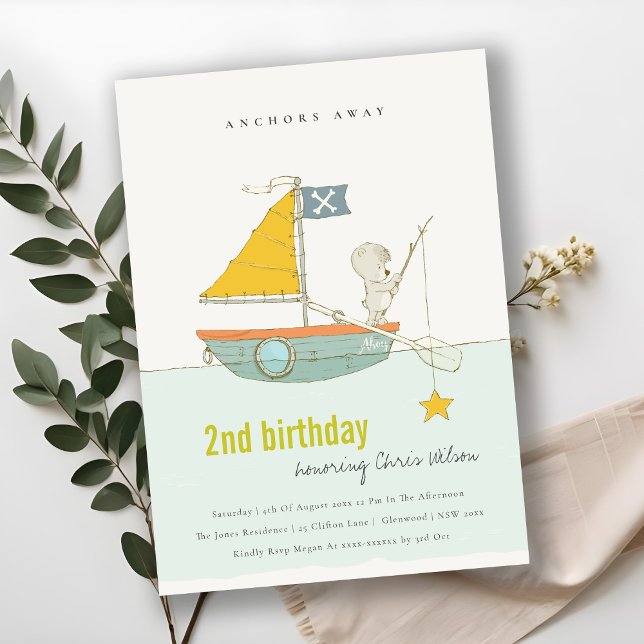 Fishing Bear Star Kids Any Age Birthday Invite (Creator Uploaded)