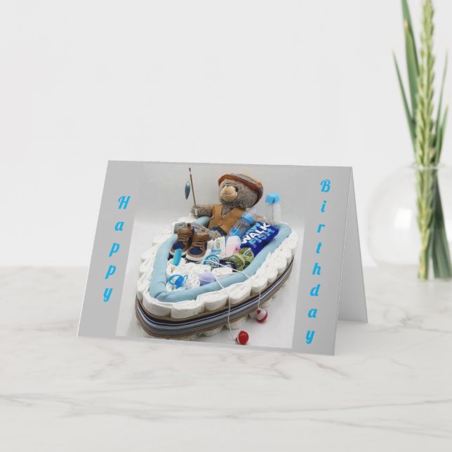 FISHING BEAR WISHES YOU HAPPY *21st* BIRTHDAY      Card (Front)