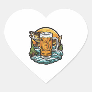 Fishing Beer Fishing Heart Sticker