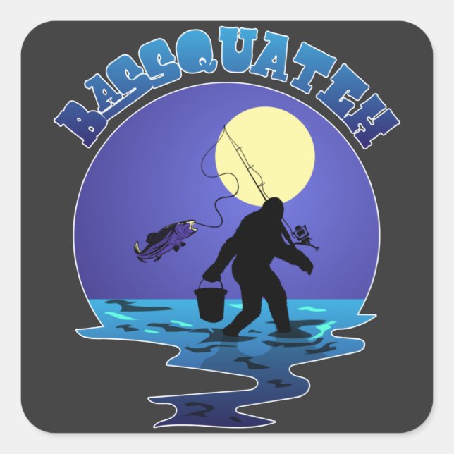 Fishing Bigfoot Pun Bassquatch Sasquatch Lover T-S Square Sticker (Front)