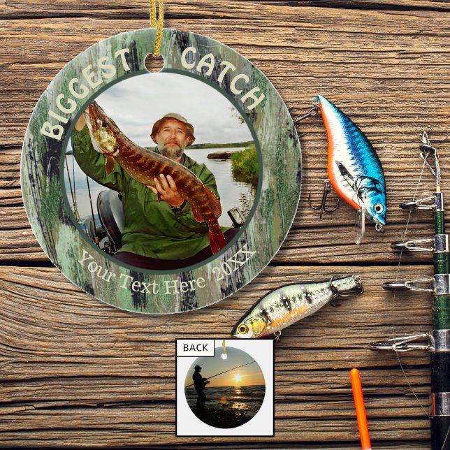 Fishing BIGGEST CATCH, Two Photo Ceramic Tree Decoration (Creator Uploaded)