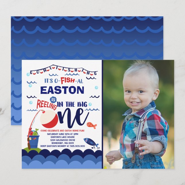 Fishing Birthday Invitation O-Fish-Ally One Party (Front/Back)