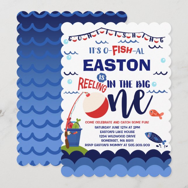 Fishing Birthday Invitation O-Fish-Ally One Party (Front/Back)