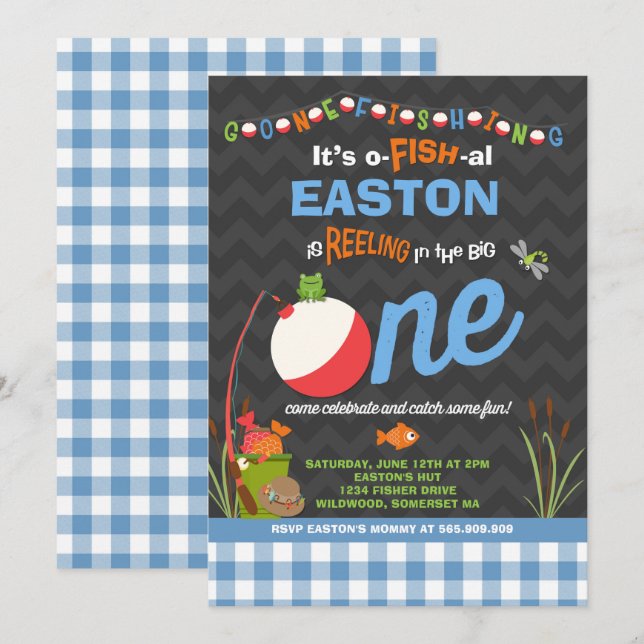 Fishing Birthday Invitation O-Fish-Ally One Party (Front/Back)