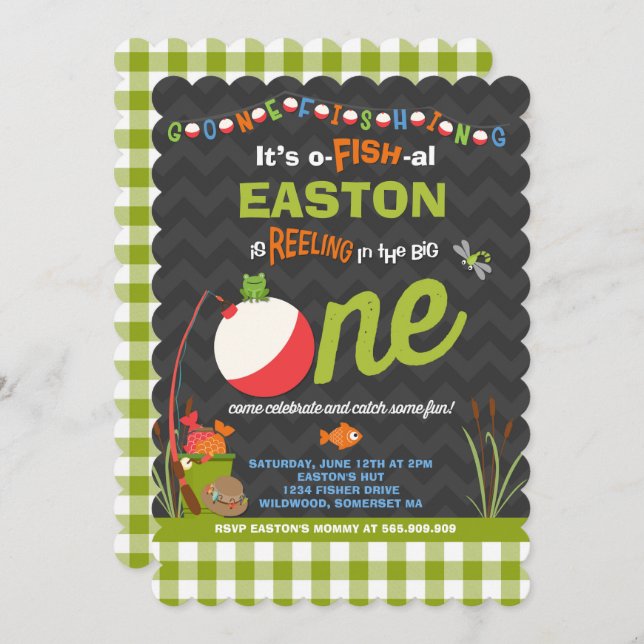 Fishing Birthday Invitation O-Fish-Ally One Party (Front/Back)