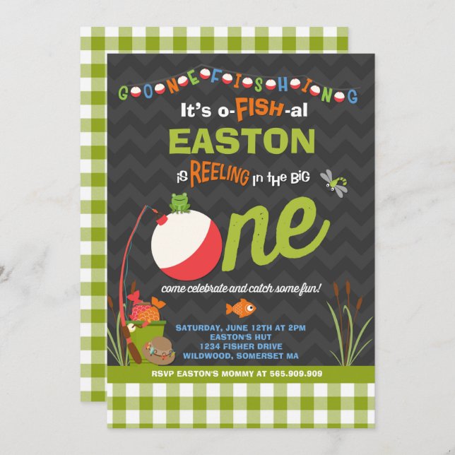 Fishing Birthday Invitation O-Fish-Ally One Party (Front/Back)