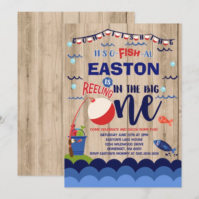 Fishing Birthday Invitation O-Fish-Ally One Party (Front/Back)