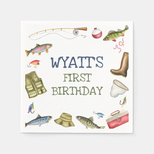 Fishing Birthday O-fish-ally One Napkins (Front)