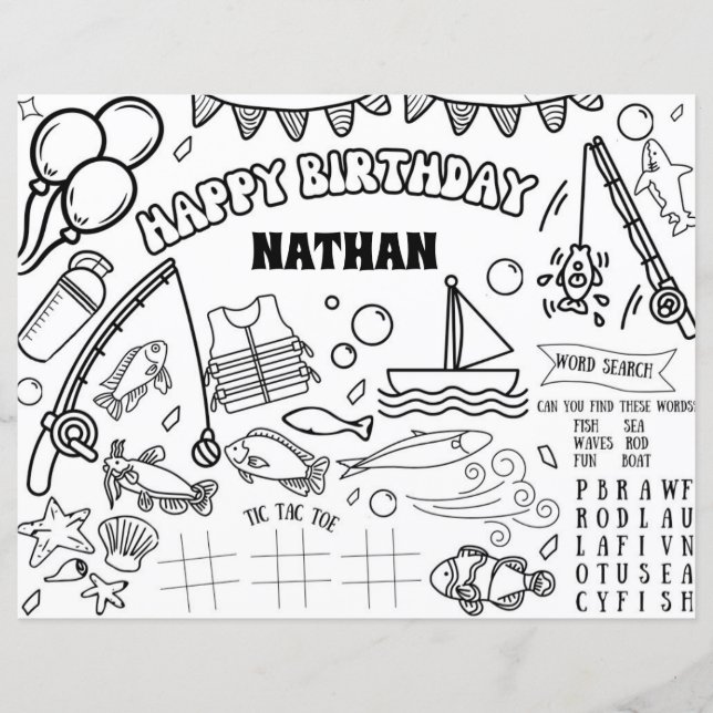 Fishing Birthday Party Colouring Page Party Favour (Front)