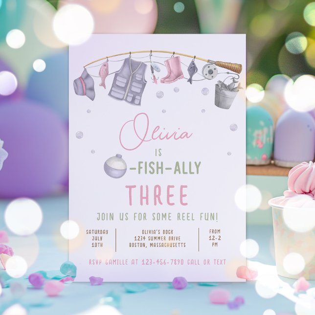  Fishing Birthday Party Girl O-Fish-Ally Party  Invitation (Creator Uploaded)