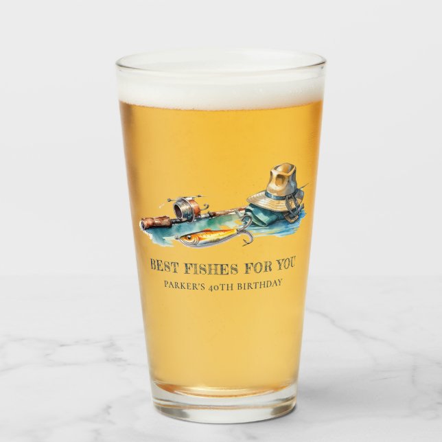 Fishing Birthday Party Personalised Funny Glass (Front Filled)