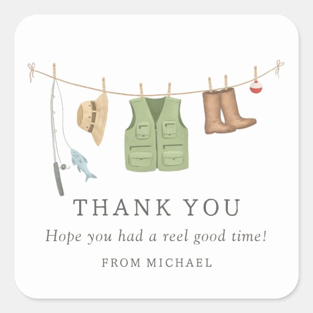 Fishing Birthday Party Square Sticker (Front)