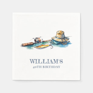 Fishing Birthday Personalised Watercolor Napkin