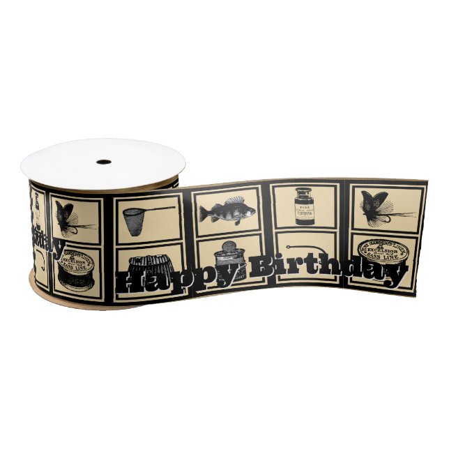 Fishing Birthday Ribbon, BDay, Ribbon, Fisherman Satin Ribbon (Spool)
