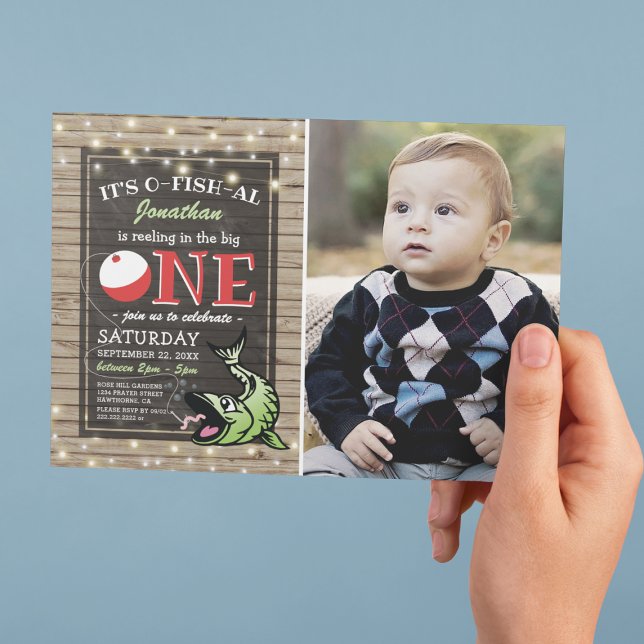 Fishing Birthday | Rustic The Big One Photo Invitation (Creator Uploaded)