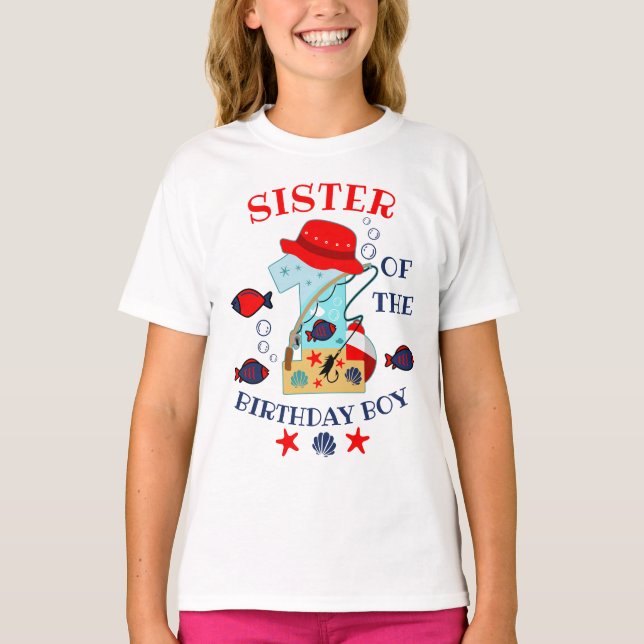 fishing birthday sister of the Birthday Boy T-Shirt (Front)