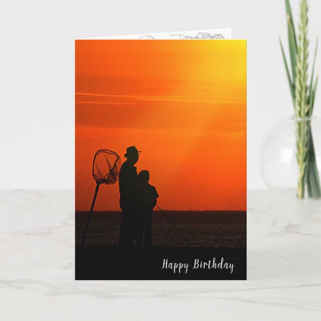 fishing birthday  sunset silhouette card (Front)