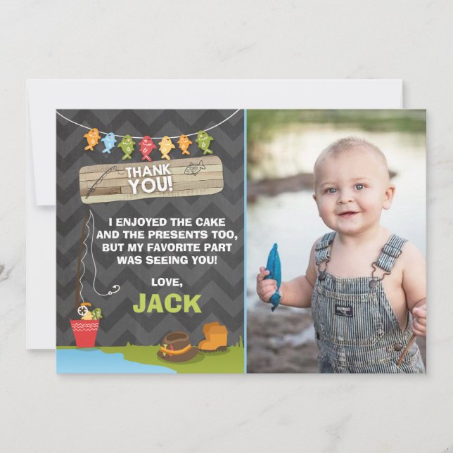 Fishing Birthday Thank You Card Fishing party (Front)