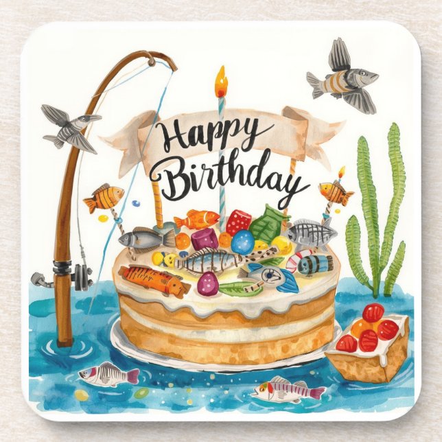Fishing Birthday themed Anglers Fishermen party Coaster (Front)