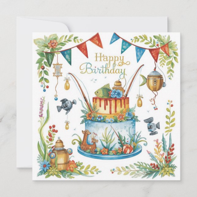 Fishing birthday themed hooked on fun  card (Front)