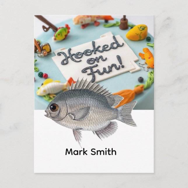 Fishing birthday themed hooked on fun  postcard (Front)