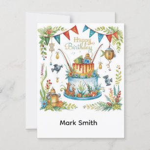 Fishing birthday themed hooked on fun postcard