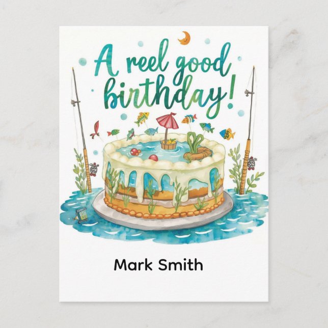 Fishing birthday themed hooked on fun  postcard (Front)