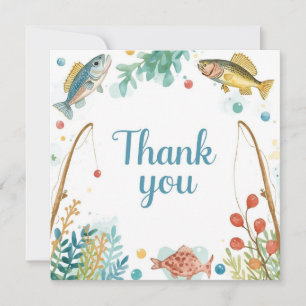 Fishing birthday themed hooked on fun  thank you card